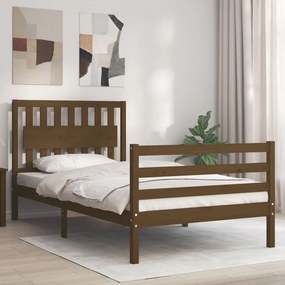 3194304 vidaXL Cadru de pat cu tăblie, maro miere, 100x200 cm, lemn masiv