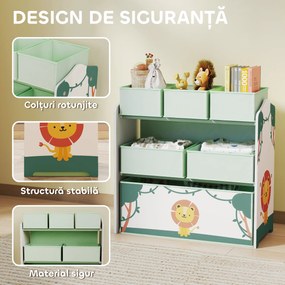 AIYAPLAY Raft pentru Jucării Copii cu 3 Niveluri și 6 Containere Detașabile din Material Textil, Mobilier Organizator pentru Dormitor, Cameră de Joacă și Sufragerie, Verde | Aosom Romania