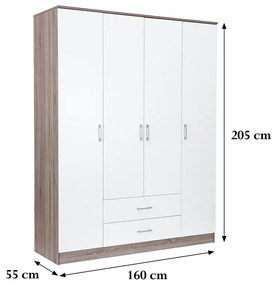 Dulap Miami 160x205 cm alb-stejar York