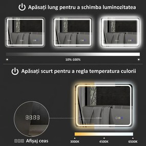 HOMCOM Oglindă de Baie LED cu Bluetooth, Iluminare Reglabilă și Funcție de Memorare, din Sticlă Securizată, 80 x 2.9 x 60 cm | Aosom Romania