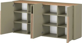 Comodă cu patru uși Amilio 200 cm - eucalipt / stejar baltic dune / mânere stejar natural