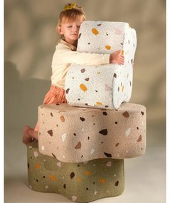 Puf de copii verde cu tapițerie din țesătură bouclé/cu tapițerie din chenille Terrazzo Cloud – Wigiwama