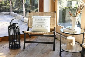 Fotoliu tip de scaun negru , din lemn de tec si rattan , "Boho"