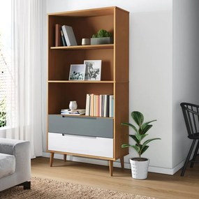 350540 vidaXL Bibliotecă MOLDE, maro, 85x35x170,5 cm, lemn masiv de pin