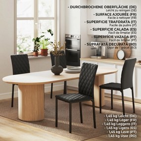 HOMCOM Set de 4 Scaune din Piele Ecologică cu Cusături Romboidale și Picioare din Oțel, 41x50x91 cm, Negru | Aosom Romania