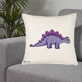 Perna Personalizata Stegozaur Mov, 40x40 cm, Crem Reliefat, Husa Detasabila, Perna Inclusa, BEKZ®