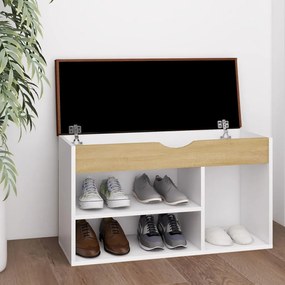 Pantofar cu pernă, alb/stejar sonoma 80x30x47 cm lemn prelucrat
