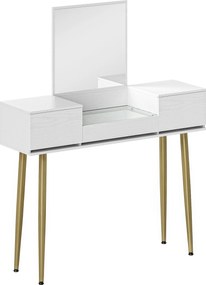 HOMCOM Masă de toaletă elegantă cu oglindă pătrată și sertare organizatoare 105,5x30x130,5 cm Alb și Auriu | Aosom Romania