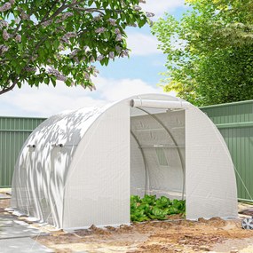 Outsunny Seră de grădină tunel 9 m² 4 ferestre, ușă rulou cu fermoar cadru oțel galvanizat, prelată PE 3 x 3 x 2 m alb | Aosom Romania