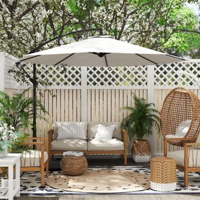 Umbrela pentru Gradina Outsunny Brat cu Manivela, Φ3x2.5m, Alba | Aosom Romania