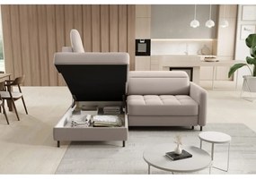 Colțar maro deschis extensibil/cu spațiu de depozitare cu tapițerie din catifea (cu colț pe partea stângă/în formă de ”L”) Barea – ELTAP