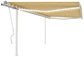 vidaXL Copertină retractabilă manual, cu LED, galben și alb, 4,5x3 m