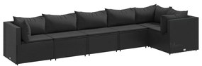 3308107 vidaXL Set mobilier de grădină cu perne, 6 piese, negru, poliratan