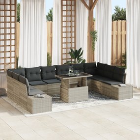 vidaXL Set de canapele de grădină de 11 piese cu perne, gri deschis, din poly rattan