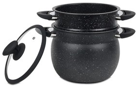 Oala pentru gatit la aburi Royalty Line RL-CP6LM, 20 cm, 6 litri, 3 piese, Finisaj marmura, Inductie, Negru