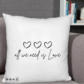 Perna Decorativa All We Need Is Love, 40x40 cm, Alb Pufos, Husa Detasabila, Perna Inclusa, BEKZ®