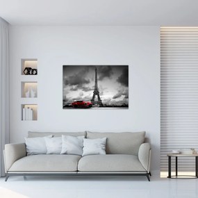 Tablou - Turnul Eiffel și mașina roșie (90x60 cm)