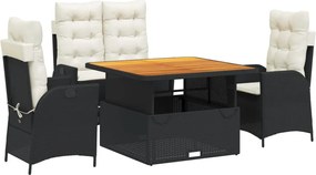 vidaXL Set mobilier de grădină cu perne, 4 piese, negru, poliratan