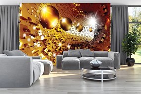 Fototapet - 3D puzzle tunel cu bile aurii (254x184 cm)