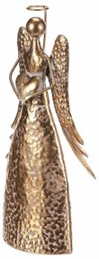 Decorație metalică de Crăciun Înger 34 cm cuinimă, auriu, 34 cm