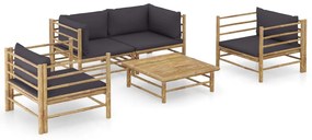 3058208 vidaXL Set mobilier de grădină cu perne gri închis, 5 piese, bambus