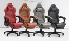 Scaun gaming ergonomic MUSSO 280FG Seria Shark, suport lombar, tetieră, suport pentru picioare, pivotant, mărimea XL, piele PU, Gri