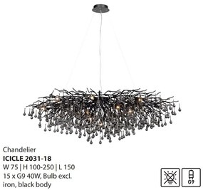 Lustra suspendata design magnific ICICLE negru, 75x150cm