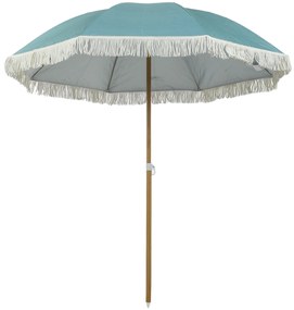 Outsunny Umbrelă de plajă mâner efect lemn Ø 1,7 m, umbrelă mare cu ciucuri înălțime reglabilă, UPF50+ sac de transport, bleu deschis | Aosom Romania