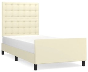 3125557 vidaXL Cadru de pat cu tăblie, crem, 100x200 cm, piele ecologică