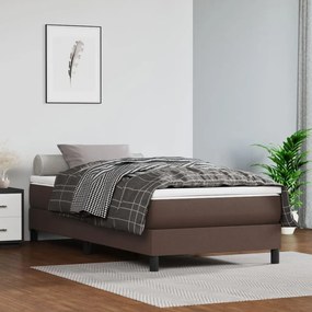 3144246 vidaXL Pat box spring cu saltea, maro, 100x200 cm, piele ecologică