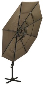 Umbrela de soare 4 niveluri, stalp de aluminiu, gri taupe 3x3 m Gri taupe