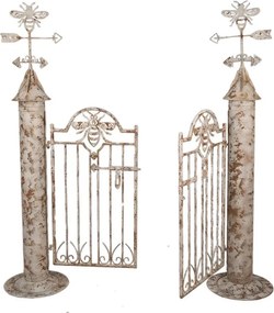 Poarta decorativa de gradina, alb, din metal, aspect vintage, Abeille