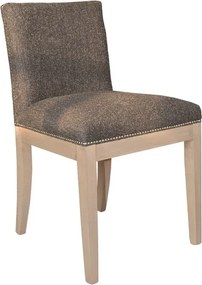 Scaun dining tapițat French Country din stofă tweed și lemn de fag, gri, cu ținte decorative pe șezut, 82 x 54 x 60 cm, „Luca”