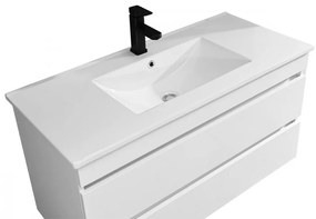 Mobilier de baie Cube 100 cm cu chiuvetă ceramică (2 sertare) și oglindă 60x100 cm vopsită în alb lucios