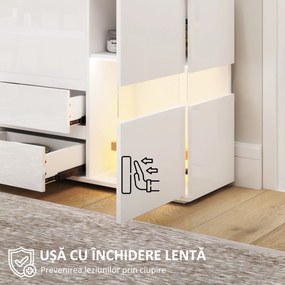 HOMCOM Bufet cu Lumini LED Reglabile prin Telecomandă, Mobilier de Sufragerie cu 4 Sertare și 2 Dulapuri, 120x34x70 cm, Alb | Aosom Romania