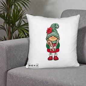 Perna Decorativa Gnom Craciun Verde cu Bomboane si Floare, 40x40 cm, Alb Pufos, Husa Detasabila, Perna Inclusa, BEKZ®