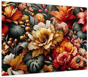 Tablou pe sticlă - Flori portocalii și roșii (70x50 cm)