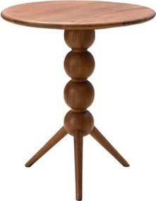 Masă dining rotundă mică din lemn de mango, maro, 2 locuri, cu picior central din sfere strunjite, 76 x 65 cm, „Bilabo”