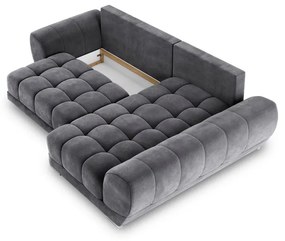 Colțar extensibil cu tapițerie de catifea și șezlong pe partea dreaptă Windsor & Co Sofas Nuage, gri închis