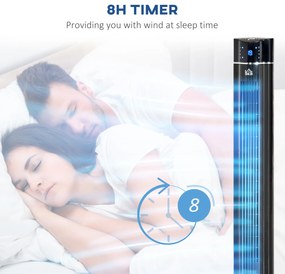 HOMCOM Ventilator Coloană Ionizator cu 3 Viteze, 3 Moduri și Temporizator 8h, Ventilator Podea ABS, Ø32x106.8 cm, Negru