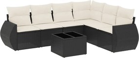 vidaXL Set canapele de grădină cu perne, 7 piese, negru, poliratan