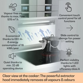 Klarstein Royal Flush Eco, hotă, 60 cm, 576 m³/h, A+