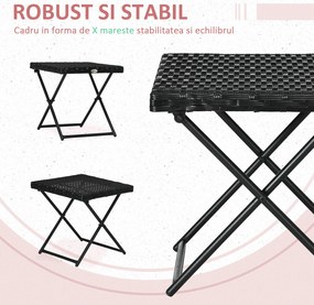 Outsunny Masuta pentru Gradina Pliabila din Ratan Sintetic si Otel, Masuta pentru Exterior Economie Spatiu 40x40x40cm, Negru