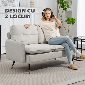 HOMCOM Divano 2 Posti in Tessuto Effetto Lino con Braccioli e Cuscini Imbottiti, Divanetto 2 Posti Moderno con Gambe in Acciaio, per Ufficio, Soggiorno, Salotto e Camera da Letto, 139x68x80 cm, Crema | Aosom Romania