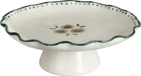 Platou pe picior din ceramică pictată manual, Ø 25 x H 9 cm, alb, „Melina"