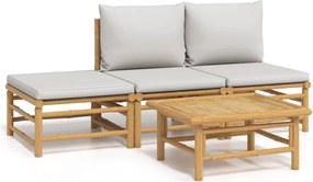 vidaXL Set mobilier de grădină cu perne gri deschis, 4 piese, bambus