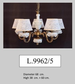 Lustra design italian cu 5 brate din alama si portelan alb 9962