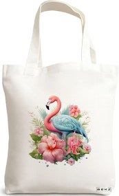 Sacosa de Panza pentru Cumparaturi, Geanta Tote, model Flamingo 3 38 x 34.5 cm, Alba, BEKZ®
