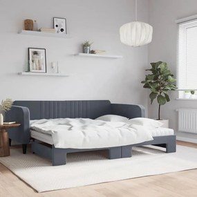 vidaXL Pat de zi cu extensie și saltele, gri închis 100x200 cm catifea