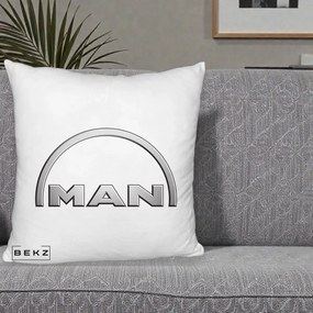 Perna Personalizata cu emblema MAN, 40x40 cm, Alb Pufos, Husa Detasabila, Perna Inclusa, BEKZ®
